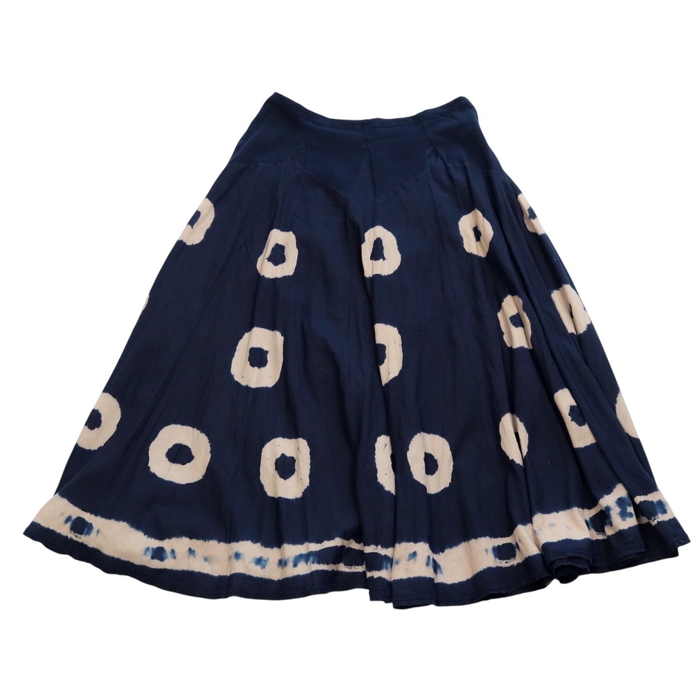 Navy Blue Midi Circle-Print Skirt